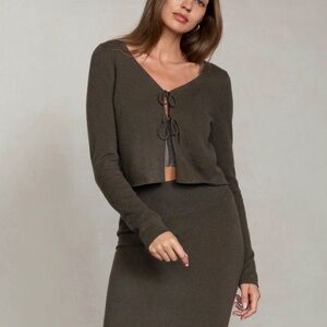 Naked Cashmere Chey-Tie front cardigan in dark olive. Size S